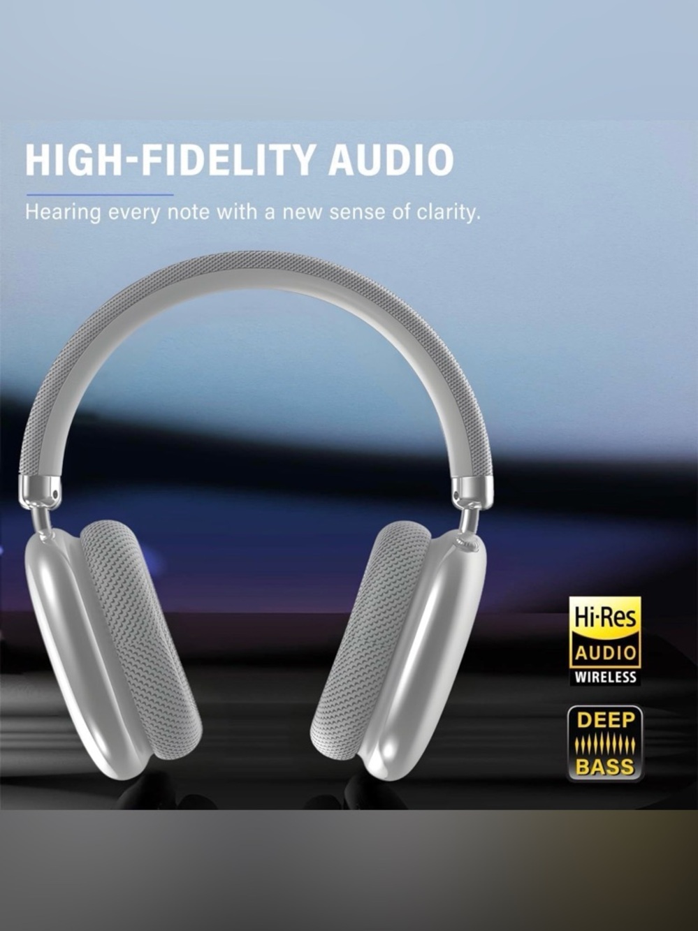 Wireless Over-Ear Headphones in White, Black and Blue with Digital Crown - Picture 2 of 5